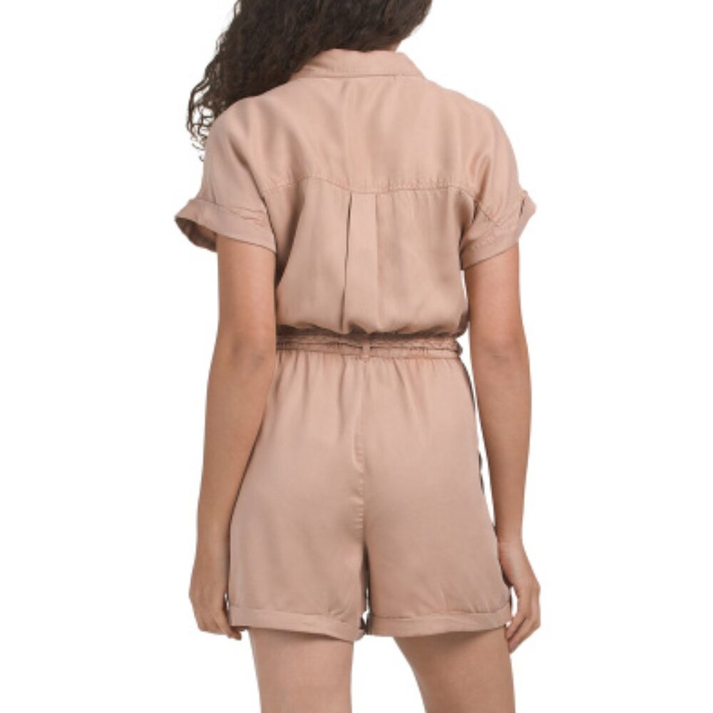 C&C CALIFORNIA Mineral Dye Button Front Romper With Self Braided Belt - Picture 2 of 5